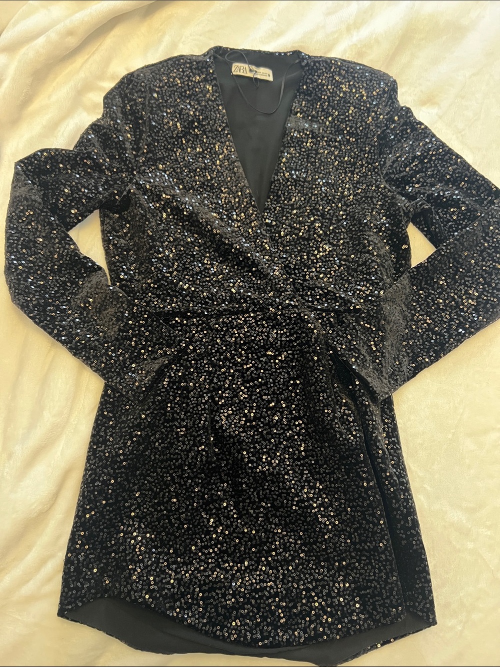 ZARA Black Sequin Wrap Blazer Jacket